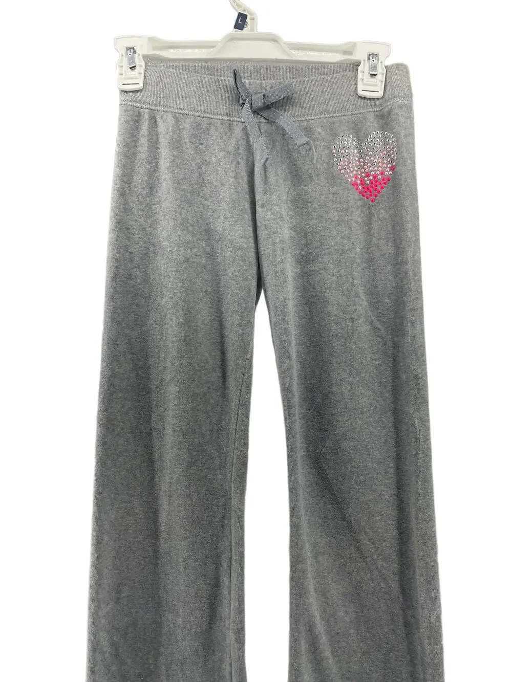 Girls' Gray Heart Embellished Track Sweatpants Youth